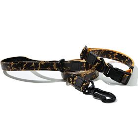 Graffiti Waterproof Dog Collar and Leash Set, Custom Logo Durable PVC Pet Leash for Small Medium Large Dogs (Color: Gold Black, size: M)