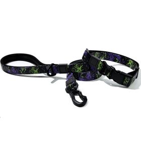 Graffiti Waterproof Dog Collar and Leash Set, Custom Logo Durable PVC Pet Leash for Small Medium Large Dogs (Color: Purple Green, size: M)